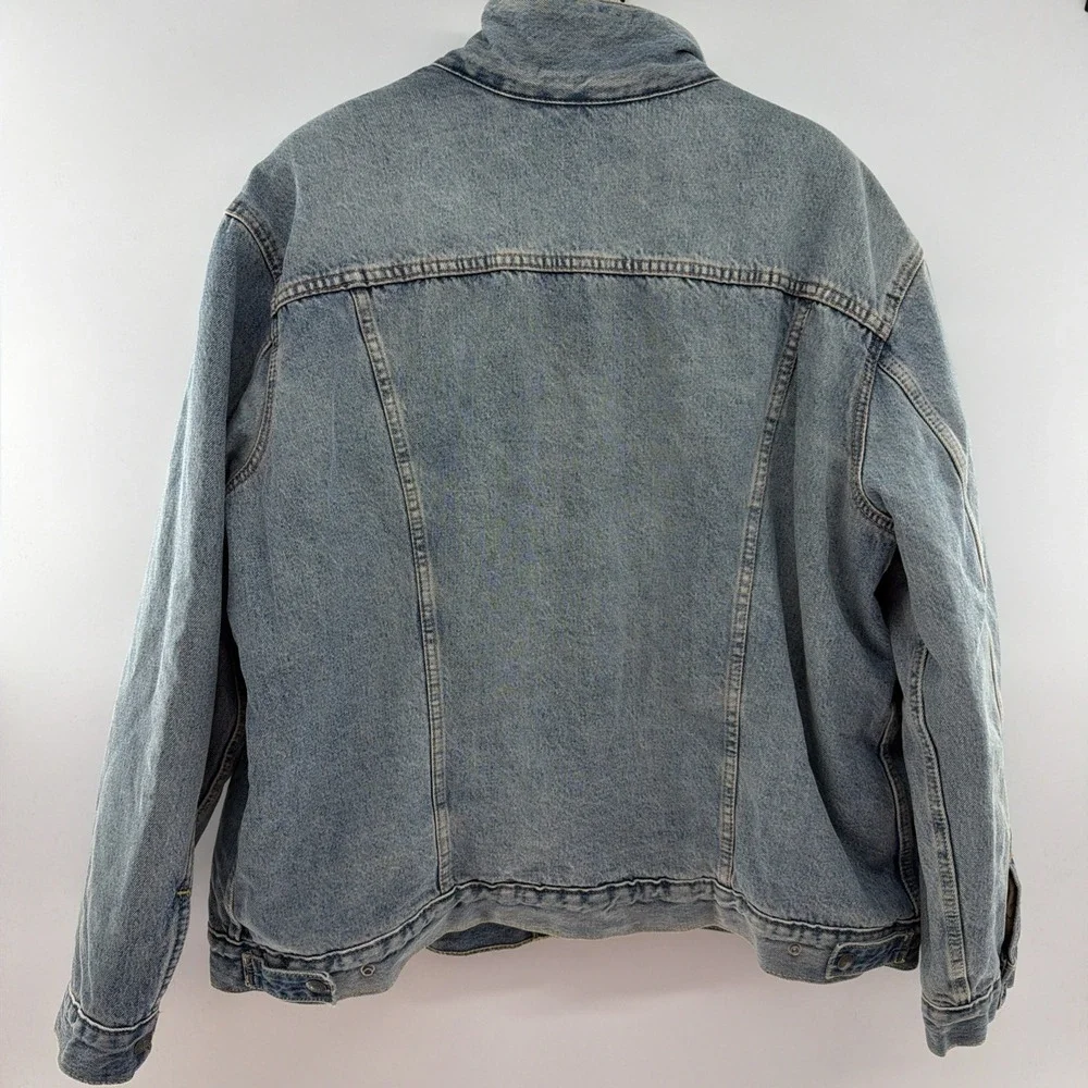 NWT Levis Sherpa Lined Trucker Jacket Mens 2XL Blue Denim Premium Light Wash XXL
